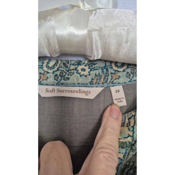 Soft Surroundings Western Boho Paisley Maxi Dress Green 2XL Handkerchief Hem - Picture 3 of 12